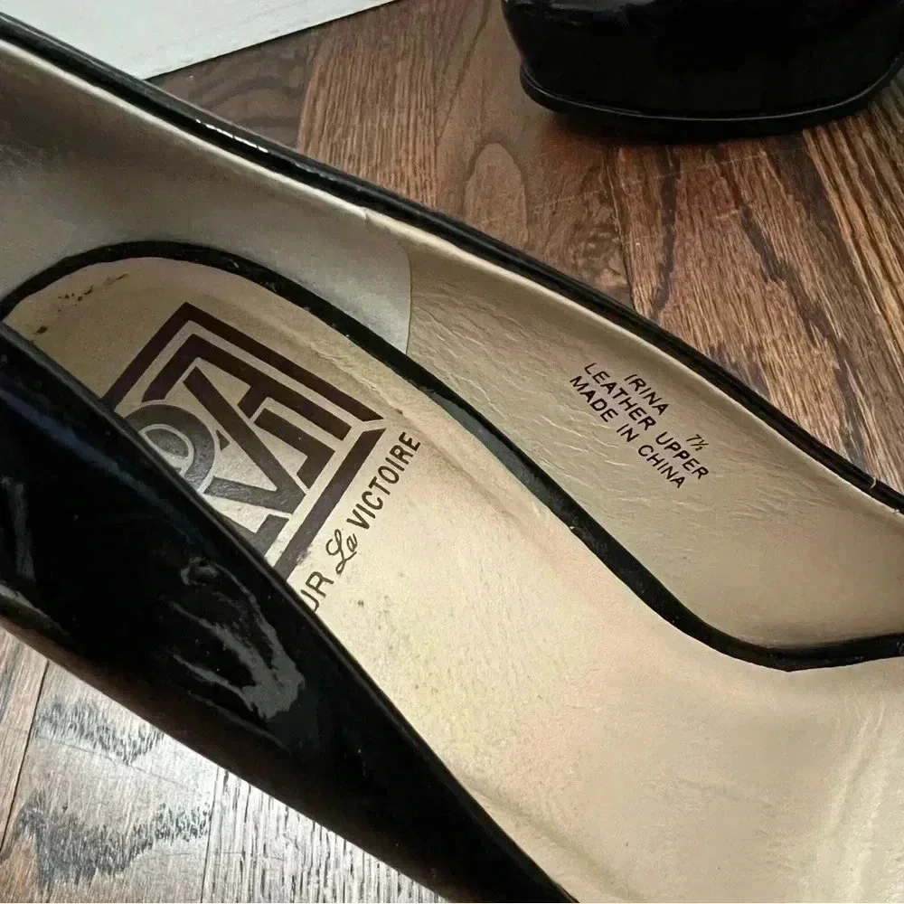 Pour La Victoire Black Irina Patent Leather Platform Pumps Heels Wm Size 7 $250